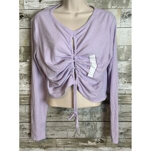 Wild Fable Womens Long Sleeve Knit Top Lace Up Drawstring Ruched Front Size XL